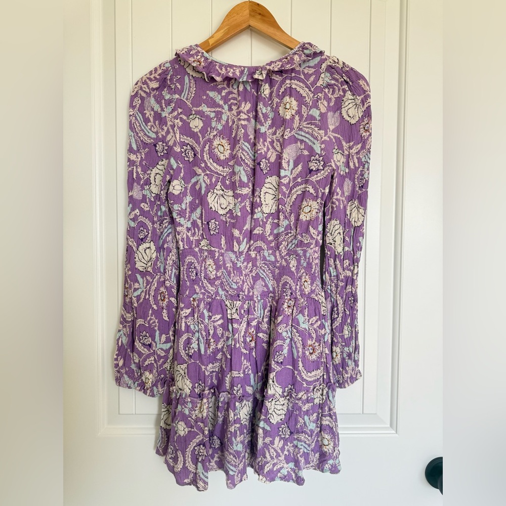 House of Harlow 1960 Purple Paisley Ruffled Boho Mini Dress Tassel Smocked - Picture 4 of 9
